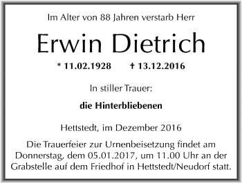 Traueranzeige von Erwin Dietrich von Mitteldeutsche Zeitung Mansfelder Land