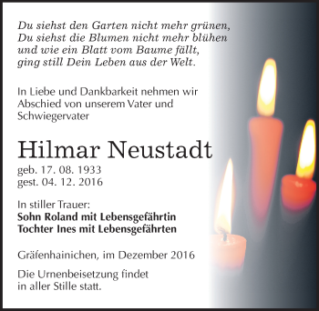 Traueranzeige von Hilmar Neustadt von Mitteldeutsche Zeitung Wittenberg