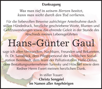 Traueranzeige von Hans-Günter Gaul von Mitteldeutsche Zeitung Halle/Saalkreis