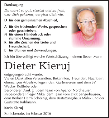 Traueranzeige von Dieter Kieruj von Mitteldeutsche Zeitung Sangerhausen