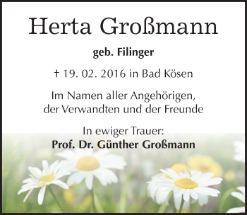 Traueranzeige von Herta Großmann von Mitteldeutsche Zeitung Naumburg/Nebra