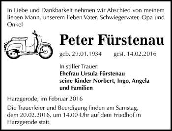Traueranzeige von Peter Fürstenau von Mitteldeutsche Zeitung Quedlinburg