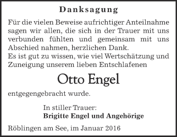 Traueranzeige von Otto Herbert Engel von Wochenspiegel Mansfelder Land