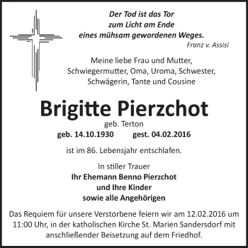 Traueranzeige von Brigitte Pierzchot von WVG - Wochenspiegel Bitterfeld