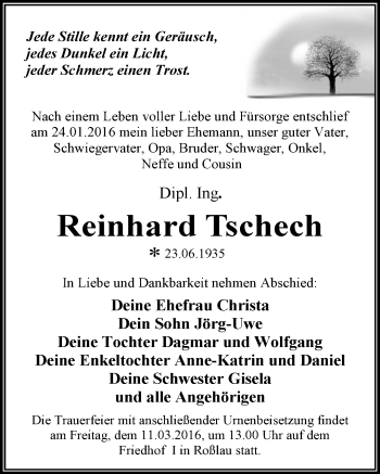 Traueranzeige von Reinhard Tschech von Mitteldeutsche Zeitung Dessau-Roßlau