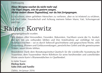 Traueranzeige von Rainer Korwitz von Mitteldeutsche Zeitung Köthen