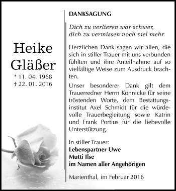 Traueranzeige von Heike Gläßer von Mitteldeutsche Zeitung Naumburg/Nebra