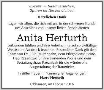 Traueranzeige von Anita Herfurth von Mitteldeutsche Zeitung Merseburg/Querfurt