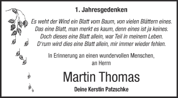 Traueranzeige von Martin Thomas von WVG - Wochenspiegel NMB / WSF / ZTZ