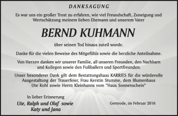 Traueranzeige von Bernd Kuhmann von WVG - Wochenspiegel Quedlinburg