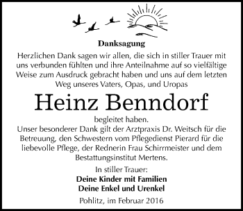 Traueranzeige von Heinz Benndorf von Mitteldeutsche Zeitung Naumburg/Nebra