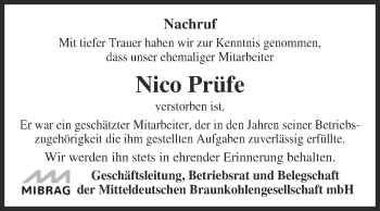 Traueranzeige von Nico Prüfe von Super Sonntag Zeitz