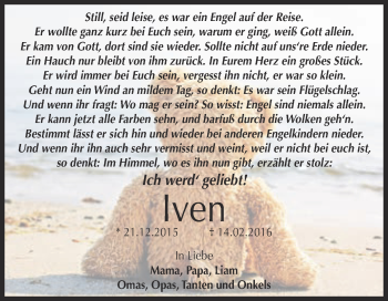 Traueranzeige von Iven  von WVG - Wochenspiegel Dessau / Köthen