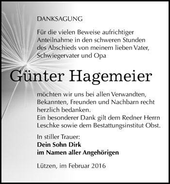 Traueranzeige von Günter Hagemeier von Mitteldeutsche Zeitung Weißenfels