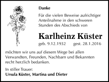 Traueranzeige von Karlheinz Küster von Mitteldeutsche Zeitung Wittenberg