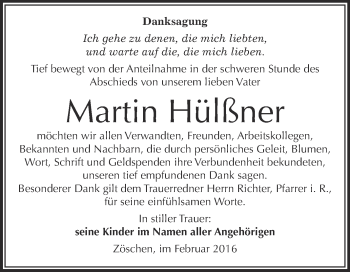 Traueranzeige von Martin Hülßner von Super Sonntag Merseburg