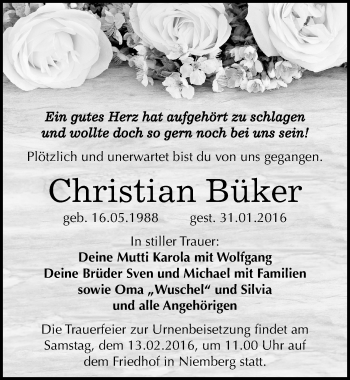 Traueranzeige von Christian Büker von Mitteldeutsche Zeitung Halle/Saalkreis