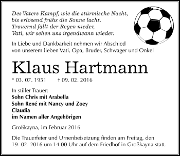 Traueranzeige von Klaus Hartmann von Mitteldeutsche Zeitung Merseburg/Querfurt