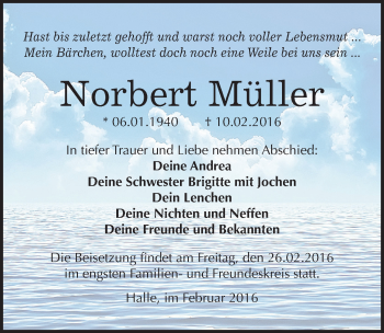 Traueranzeige von Norbert Müller von Mitteldeutsche Zeitung Halle/Saalkreis