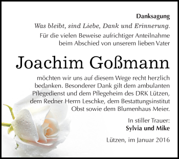 Traueranzeige von Joachim Goßmann von Super Sonntag Merseburg