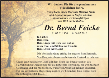 Traueranzeige von Bernd Feicke von Mitteldeutsche Zeitung Quedlinburg