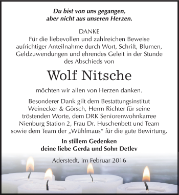 Traueranzeige von Wolf Nitsche von Mitteldeutsche Zeitung Bernburg