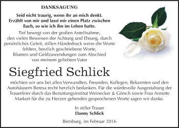 Traueranzeige von Siegfried Schlick von Mitteldeutsche Zeitung Bernburg