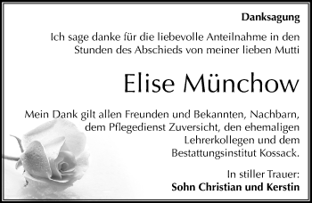 Traueranzeige von Elise Münchow von Mitteldeutsche Zeitung Dessau-Roßlau