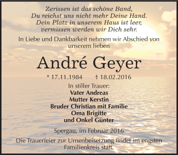Traueranzeige von Andre Geyer von Mitteldeutsche Zeitung Merseburg/Querfurt