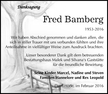 Traueranzeige von Fred Bamberg von Mitteldeutsche Zeitung Quedlinburg