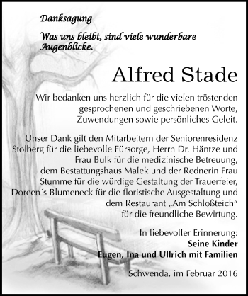 Traueranzeige von Alfred Stade von Mitteldeutsche Zeitung Sangerhausen