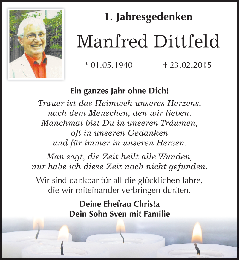  Traueranzeige für Manfred Dittfeld vom 20.02.2016 aus Mitteldeutsche Zeitung Wittenberg