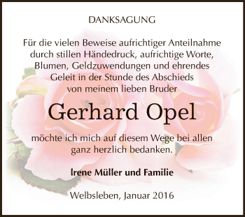 Traueranzeige von Gerhard Opel von Super Sonntag SGH Mansf. Land