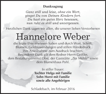 Traueranzeige von Hannelore Weber von Super Sonntag Merseburg
