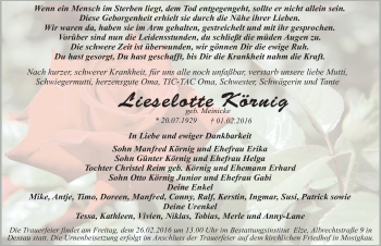 Traueranzeige von Lieselotte Körnig von Mitteldeutsche Zeitung Dessau-Roßlau