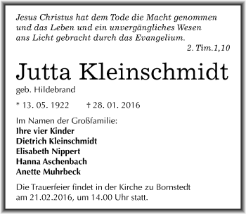 Traueranzeige von Jutta Kleinschmidt von Mitteldeutsche Zeitung