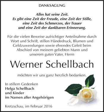Traueranzeige von Werner Schellbach von Mitteldeutsche Zeitung Zeitz