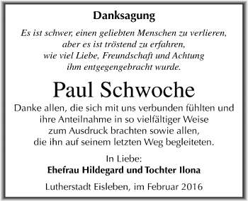 Traueranzeige von Paul Schwoche von Mitteldeutsche Zeitung Mansfelder Land