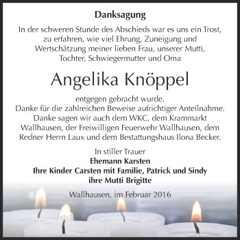 Traueranzeige von Angelika Knöppel von WVG - Wochenspiegel SGH