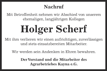 Traueranzeige von Holger Scherf von Super Sonntag Zeitz