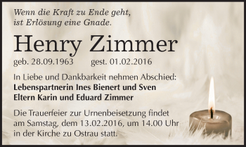Traueranzeige von Henry Zimmer von Mitteldeutsche Zeitung Halle/Saalkreis