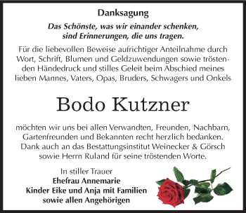 Traueranzeige von Bodo Kutzner von Mitteldeutsche Zeitung Bernburg