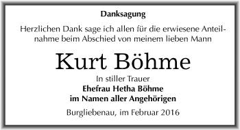 Traueranzeige von Kurt Böhme von Mitteldeutsche Zeitung Merseburg/Querfurt