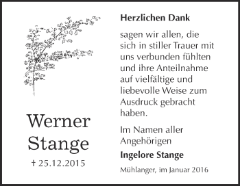 Traueranzeige von Werner Stange von WVG - Wochenspiegel Wittenberg