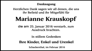 Traueranzeige von Marianne Krauskopf von WVG - Wochenspiegel Quedlinburg