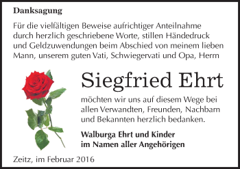 Traueranzeige von Siegfried Ehrt von Mitteldeutsche Zeitung Zeitz