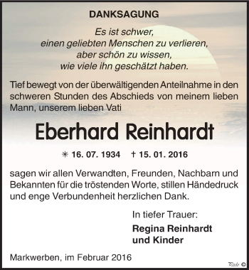Traueranzeige von Eberhard Reinhardt von Mitteldeutsche Zeitung Weißenfels