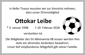 Traueranzeige von Ottokar Leibe von Mitteldeutsche Zeitung Wittenberg