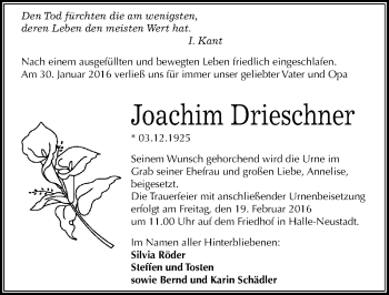 Traueranzeige von Joachim Drieschner von Mitteldeutsche Zeitung Halle/Saalkreis