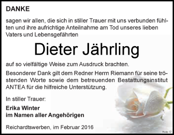 Traueranzeige von Dieter Jährling von WVG - Wochenspiegel NMB / WSF / ZTZ